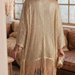 Luxury Shiny Metallic Textured Fringe Hem Cover Up