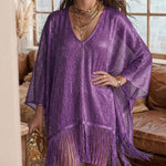Luxury Shiny Metallic Textured Fringe Hem Cover Up