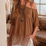 Off The Shoulder Fringe Hem Cover Up Top