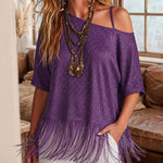 Off The Shoulder Fringe Hem Cover Up Top