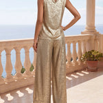 Fashion Metallic Texture Fabric Vacation Party Matching Sets