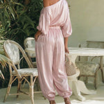 Elegant Satin Slant Off-the-Shoulder Design Matching Set
