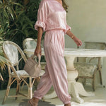 Elegant Satin Slant Off-the-Shoulder Design Matching Set