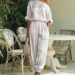 Elegant Satin Slant Off-the-Shoulder Design Matching Set