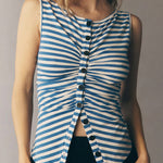 Timeless Ribbed Striped Sleeveless Button Down Top