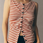 Timeless Ribbed Striped Sleeveless Button Down Top