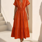 Chic Contrast Piping Cinched Waist Shirt Dress