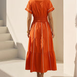 Chic Contrast Piping Cinched Waist Shirt Dress