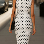 Elegant Polka Dot Print Bow Tie Waist Midi Dress