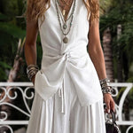 Cozy Cotton Twist Sleeveless Top and Wide-Leg Pants Set
