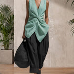 Leisure 100% Cotton Twist Sleeveless Top Balloon Pants Set