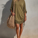 Casual Relaxed Fit Crewneck Drawstring T-Shirt Dress