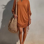 Casual Relaxed Fit Crewneck Drawstring T-Shirt Dress