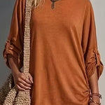 Casual Relaxed Fit Crewneck Drawstring T-Shirt Dress