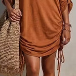 Casual Relaxed Fit Crewneck Drawstring T-Shirt Dress