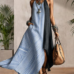Cozy Flowy Contrast Patchwork Halter Neck Maxi Dress