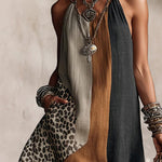 Cozy Flowy Contrast Patchwork Halter Neck Maxi Dress