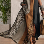 Cozy Flowy Contrast Patchwork Halter Neck Maxi Dress