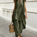 Relaxed 100% Cotton Sleeveless Top and Lantern Pants Set