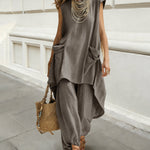 Relaxed 100% Cotton Sleeveless Top and Lantern Pants Set
