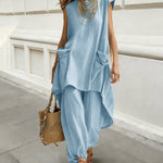 Relaxed 100% Cotton Sleeveless Top and Lantern Pants Set