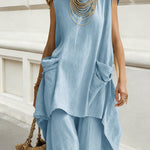 Relaxed 100% Cotton Sleeveless Top and Lantern Pants Set