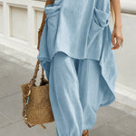 Relaxed 100% Cotton Sleeveless Top and Lantern Pants Set
