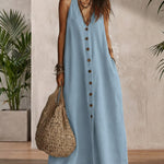 Summer Casual 100% Cotton Open-Back Maxi Dress