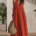Summer Casual 100% Cotton Open-Back Maxi Dress