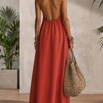 Summer Casual 100% Cotton Open-Back Maxi Dress