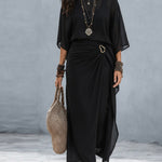 Leopard Print Chiffon Off-the-Shoulder Top and Skirt Set