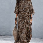 Leopard Print Chiffon Off-the-Shoulder Top and Skirt Set