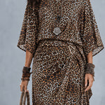 Leopard Print Chiffon Off-the-Shoulder Top and Skirt Set