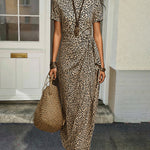 Comfy High Stretch Leopard Print Twist Details Dress