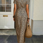 Comfy High Stretch Leopard Print Twist Details Dress