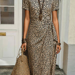 Comfy High Stretch Leopard Print Twist Details Dress