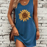 Casual Summer Sunflower Print Tank Dress with Pockets