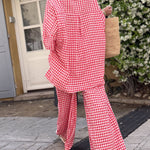 Vintage French Style Gingham Wide Leg Pants Set