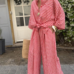Vintage French Style Gingham Wide Leg Pants Set