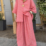 Vintage French Style Gingham Wide Leg Pants Set
