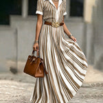 Summer Elegant Vertical Striped Print Shirt Dress