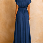 Summer Elegant V-Neck Ruffle Waist Satin Dress