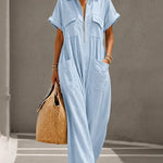 Summer Casual Commuter 100% Cotton Half Zip-Up Shirt Dress
