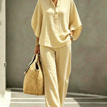 Timeless Cotton Blend Batwing Sleeve Plaid Top and Pants Set