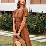 Open Back Button Midi Dress