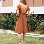 Open Back Button Midi Dress