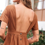 Open Back Button Midi Dress