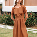 Open Back Button Midi Dress