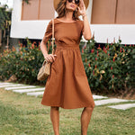 Open Back Button Midi Dress