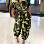 Solid Color Lapel Slim Long Single-Breasted Rompers Short Sleeve Jumpsuits